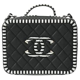 Chanel-Sac Vanity Chanel CC en chaîne filigrane-Noir,Blanc