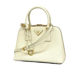 Prada-Prada White Saffiano Leather Handbag-White