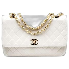 Chanel-Chanel Classique Intemporel Fermeture Tourniquet Medium Simple Rabat-Blanc