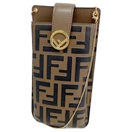 Fendi-Fendi Phone Shoulder Bag Zucca Leather-Brown