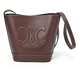 Céline-Sac à épaule Celine Small Bucket Cuir Triomphe-Marron