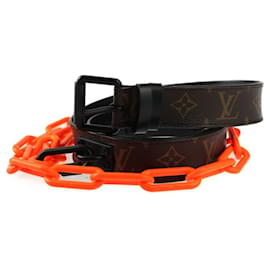 Louis Vuitton-Louis Vuitton Santur Signature 35MM Chain Belt-Brown,Black,Orange