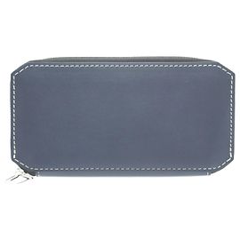 Moreau Paris Leather Navy Round Long Wallet Navy blue