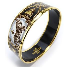 Hermès Hermes Cloisonné Enamel Bangle Black Multiple colors Golden