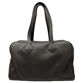 Hermès-Hermes Victoria 35 Taurillon Clemence Boston Bag-Brown,Silvery