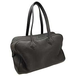 Hermès-Hermes Victoria 35 Taurillon Clemence Boston Bag-Brown,Silvery