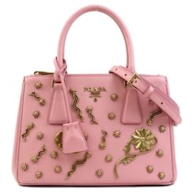 Prada-Prada Leather Handbag and Shoulder Bag-Pink,Golden