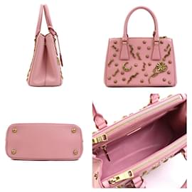 Prada-Prada Leather Handbag and Shoulder Bag-Pink,Golden