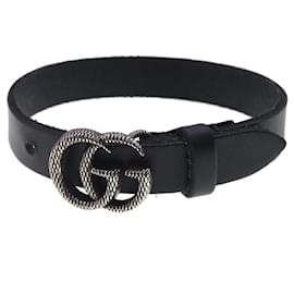 Gucci-Gucci Black Leather Charm Bracelet-Black