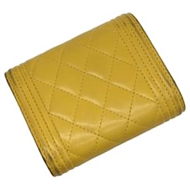 Chanel-Chanel Boy Tri-Fold Wallet in Yellow Lambskin-Yellow