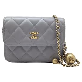 Chanel-Chanel Light Gray Lamb Leather Card Case-Grey