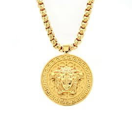 Versace-COLAR DE CORRENTE GRECA MEDALHÃO MEDUSA VERSACE-Dourado