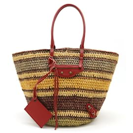 Balenciaga-Balenciaga Multi-Color Raffia Tote Handbag-Red,Multiple colors