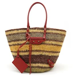 Balenciaga-Balenciaga Multi-Color Raffia Tote Handbag-Red,Multiple colors