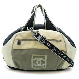 Borsa Boston Chanel Sport Line Coco Mark Marrone Bianco Blu navy