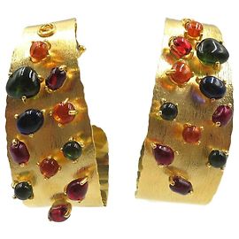 Brincos de clip de metal e pedra Gucci Vermelho Dourado Laranja