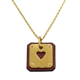 Hermès Collar Hermes As de Coeur PM Corazón Swift Cuero Oro Z estampado Dorado