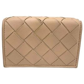 Bottega Veneta Tri-fold Wallet Beige Dark red