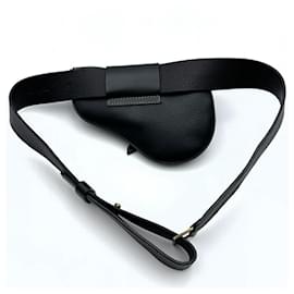 Christian Dior-Christian Dior Black Leather Saddle Bag Waist Body-Black