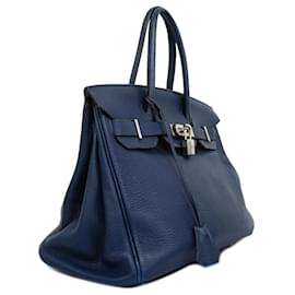 Hermès-Hermes Birkin 30 Verso Handbag-Blue