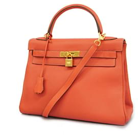 Hermès-Bolsa Hermes Kelly 32 em laranja vermelho-Vermelho