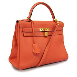 Hermès-Bolsa Hermes Kelly 32 em laranja vermelho-Vermelho