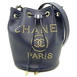 Chanel-Sac à épaule Chanel Deauville en cuir caviar navy-Bleu Marine
