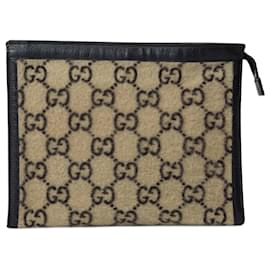 Gucci-Gucci Wool Clutch Bag-Black,Beige