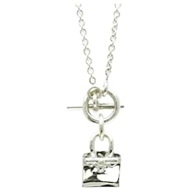 Hermès-Hermes Birkin Motif Pendant Necklace-Silvery