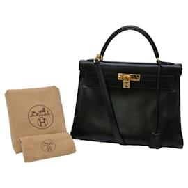 Hermès-Hermes Kelly 32 Handbag in Black Box Calf Leather-Black