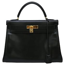 Hermès-Hermes Kelly 32 Handbag in Black Box Calf Leather-Black