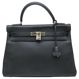 Hermès-Hermes Kelly 32 Handbag in Black Taurillon Clemence Leather-Black