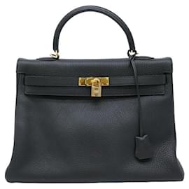 Hermès-Hermes Kelly 35 Handbag in Black Taurillon Clemence Leather-Black