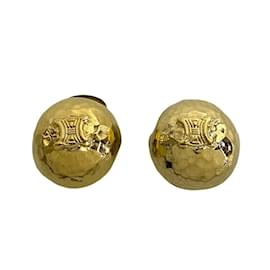 Céline-Celine Triomphe Motif Gold Clip Earrings-Golden