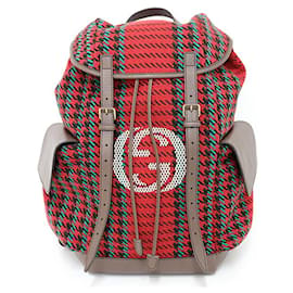 Gucci Houndstooth and Stripe Backpack Red