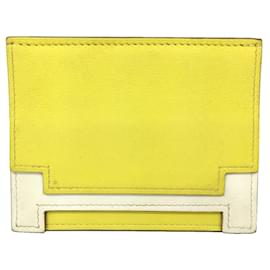 Hermès-Hermes Multipris Card Case in Lemon Yellow and White-White,Golden