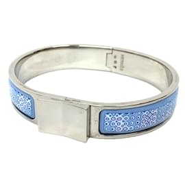 Hermès-Hermes Light Blue and Silver Bangle Bracelet-Silvery,Light blue