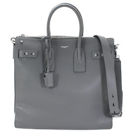 Saint Laurent Gray Grained Leather Tote Bag Brown