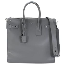 Saint Laurent-Saint Laurent Gray Grained Leather Tote Bag-Brown
