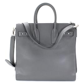 Saint Laurent-Saint Laurent Gray Grained Leather Tote Bag-Brown