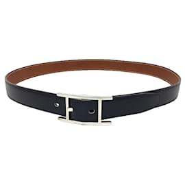 Hermès-Hermes Leather Belt with H Buckle-Black