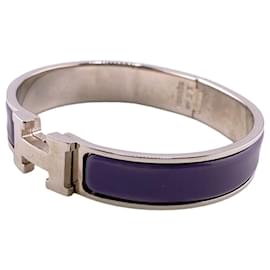 Hermès-Bracelet Clic Fan Hermes en violet et argent-Argenté,Violet