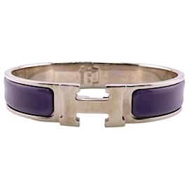 Hermès-Hermes Clic Fan Bangle in Purple and Silver-Silvery,Purple