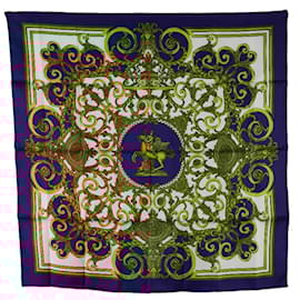 Hermès-Hermes Carre 90 LES TUILERIES Scarf-White,Navy blue