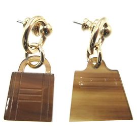 Hermès Hermes Amulet Maroquinier Kelly Padlock Earrings Brown