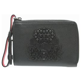 Cartera de cuero Christian Louboutin Tinos Emblem Studs Negro Roja