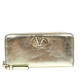 Bolsa de moedas de couro dourado Valentino Garavani Dourado