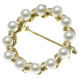 Mikimoto 14K Gold Perlenbrosche Weiß Golden