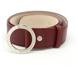 Bulgari Cinto de couro Bvlgari com fivela redonda Bordeaux Fora de branco
