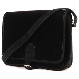 Yves Saint Laurent Monogramm Samt Schultertasche Schwarz